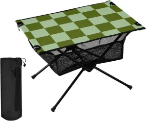 DOMIKING Checkerboard Green Plaid Portable Camping Table Folding Picnic Tables with Carrying Storage Bag Camp Table for Travel Hike Outdoor 23.6 * 15.6 * 15 in