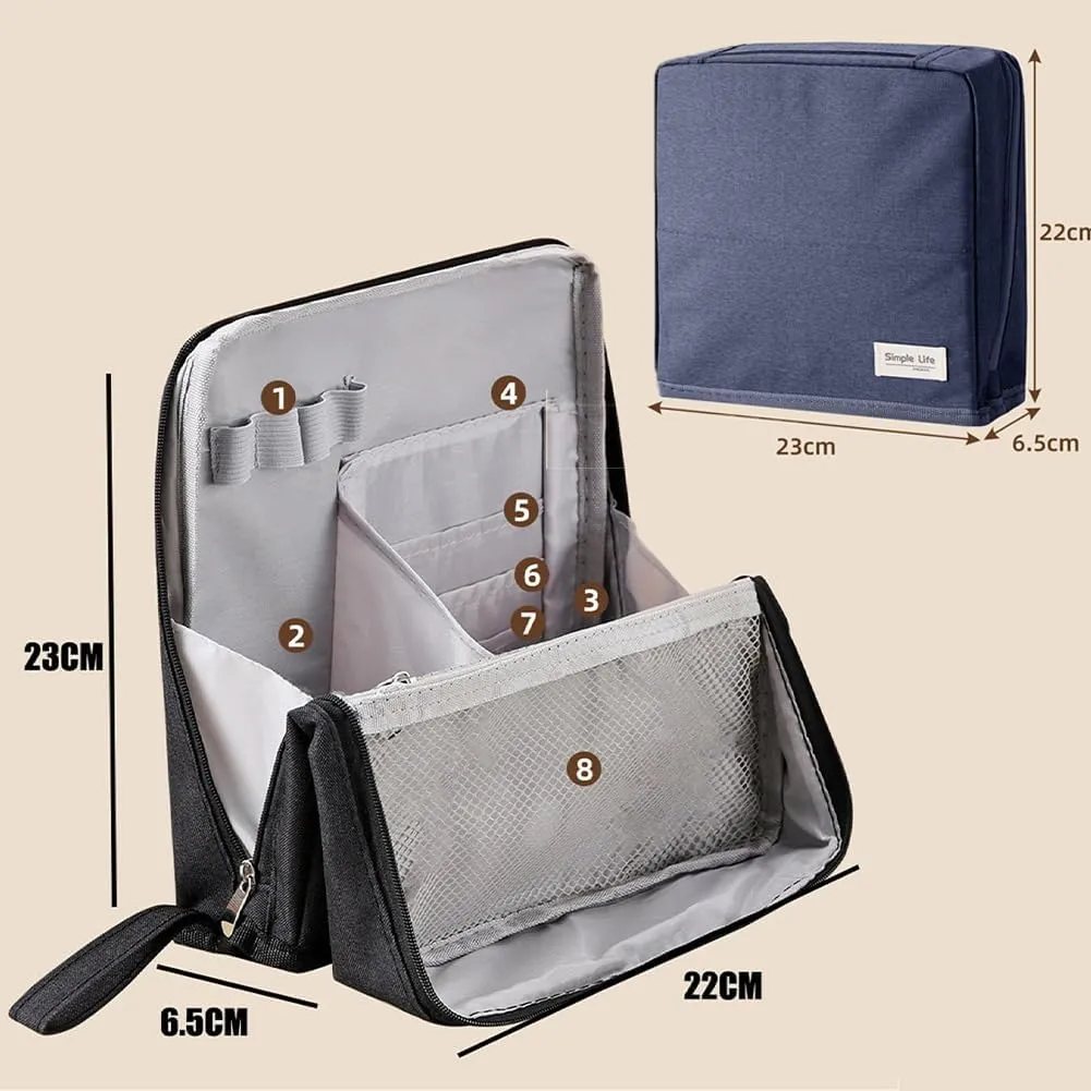 Doresty Makeup Bag, Standing Makeup Bag, Portable Large Capacity, Stand Up Make Up Bag with Mirror, Waterproof Oxford Cloth Cosmetic Organizer with Compartments, for Women & Girls (Purple)