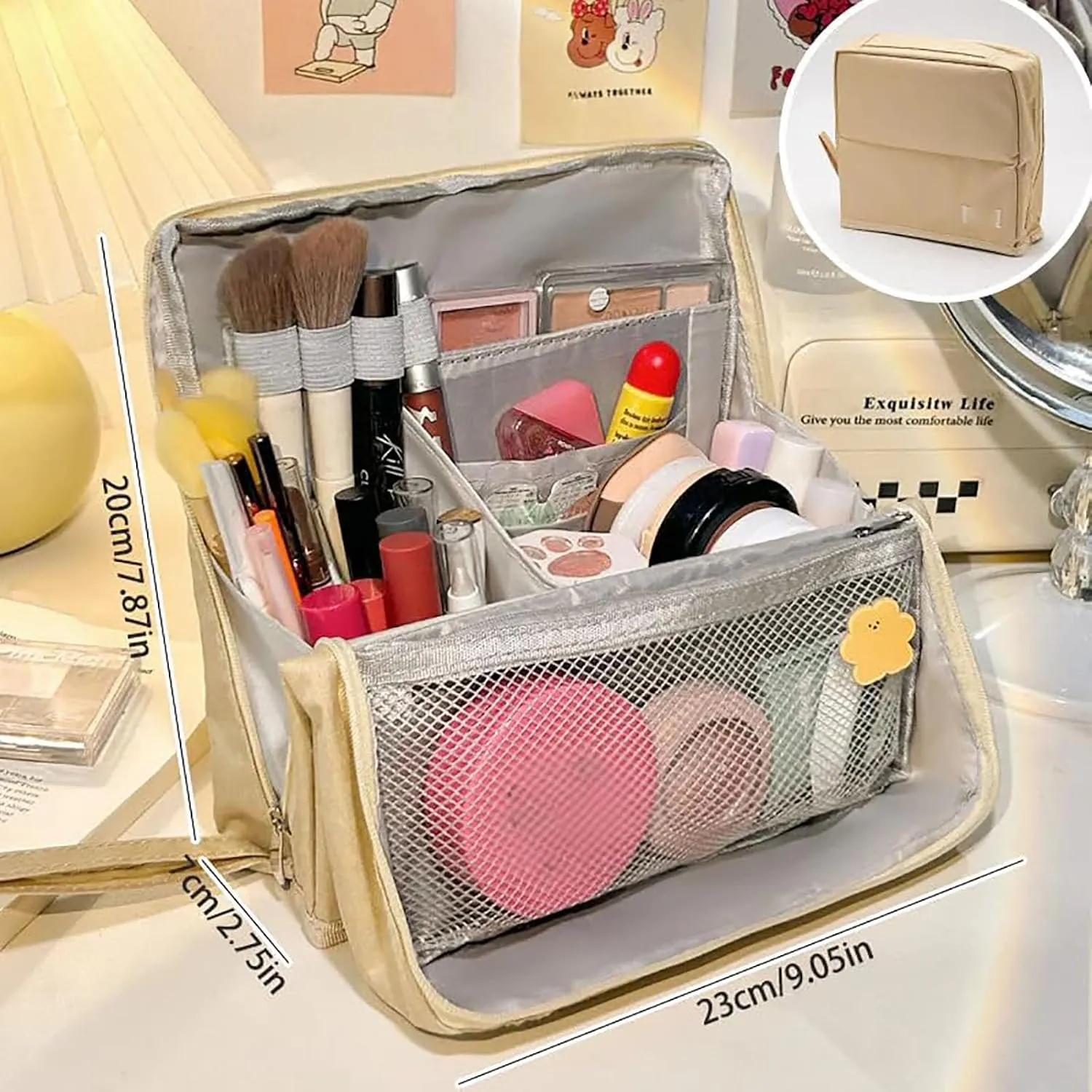 Doresty Makeup Bag, Standing Makeup Bag – Portable, Large Capacity, Waterproof Vertical Office Desktop Storage Bags, Multi-Purpose Large Capacity Oxford Cloth Toiletry Bag, with Compartments (Black)