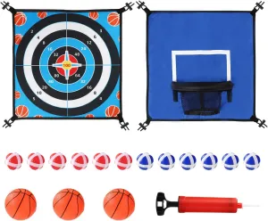 Double Sided Trampoline Game Accessory Set, Include Basketball Hoop Attachment and Dart Game Oxford Cloth Trampoline Game Attachments for Kids Adults(Blue)