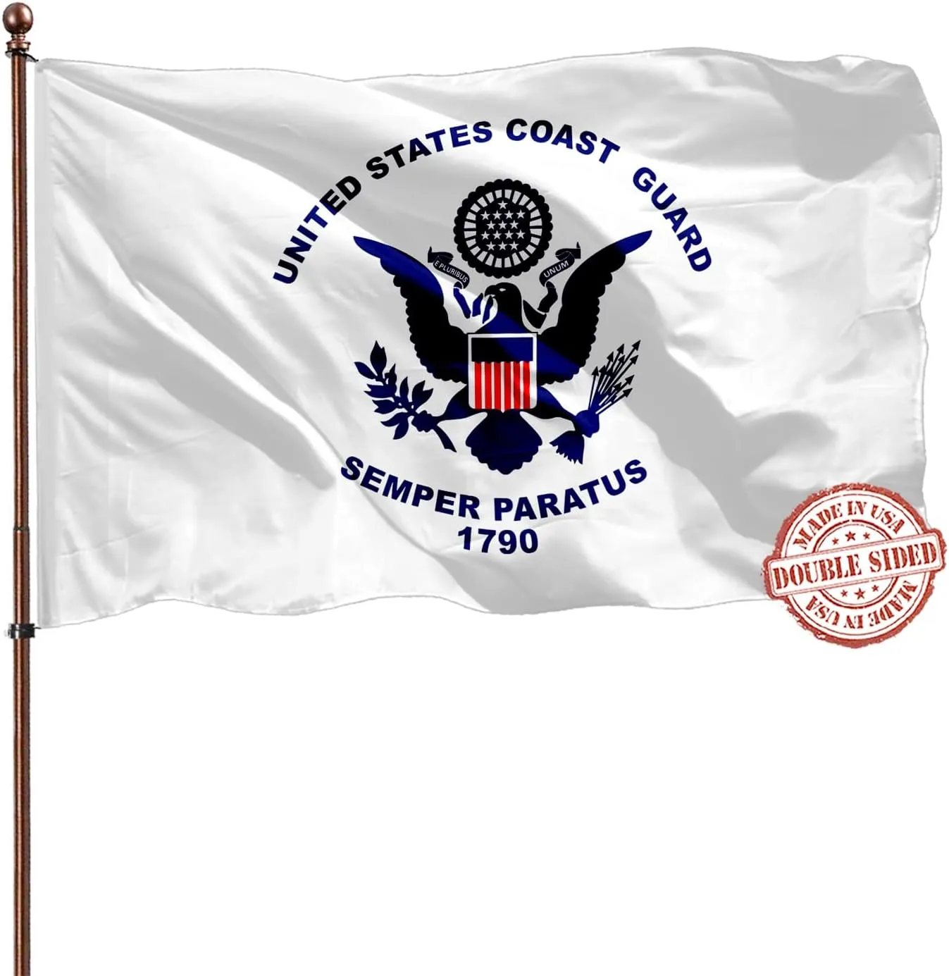Double Sided US Coast Guard USCG Flag 3x5 Outdoor- 3Ply 240D 4 Rows Stitched- United States 3x5 Coast Guard Flag- UV Fade Resistant With Canvas Header & 2 Brass Grommets