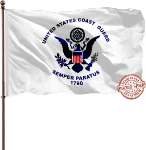 Double Sided US Coast Guard USCG Flag 3x5 Outdoor- 3Ply 240D 4 Rows Stitched- United States 3x5 Coast Guard Flag- UV Fade Resistant With Canvas Header & 2 Brass Grommets