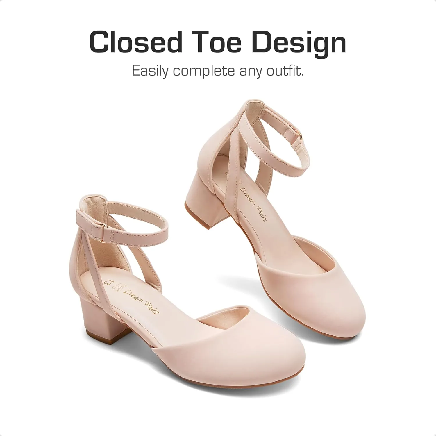 DREAM PAIRS Girls Dress Shoes Closed Toe High Heels Ankle Strap Toddler Little Big Kid Wedding Flower Party Pump