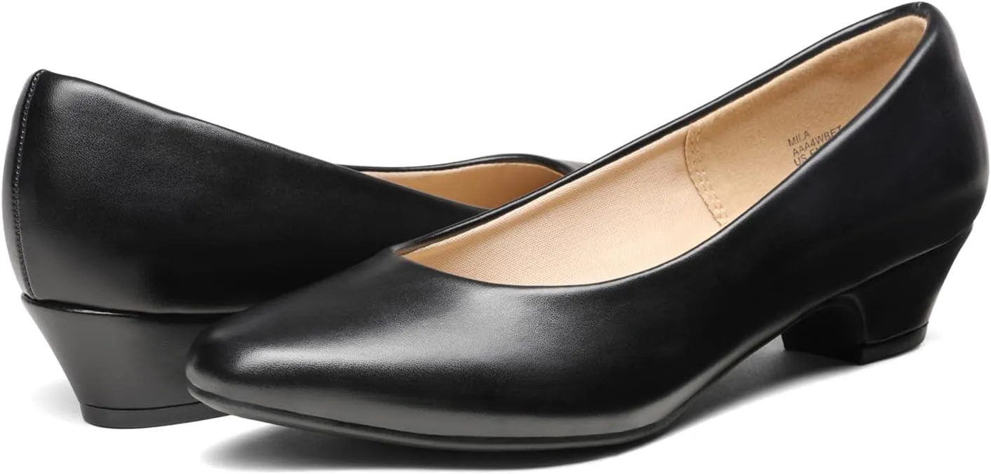 DREAM PAIRS Women's Mila Low Chunky Heel Pump Shoes