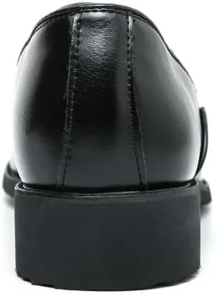 Dress Oxford for Men Slip On Pointed Burnished Toe Faux Leather Solid Color Shoes Block Heel Anti-Slip Rubber Sole Outdoor
