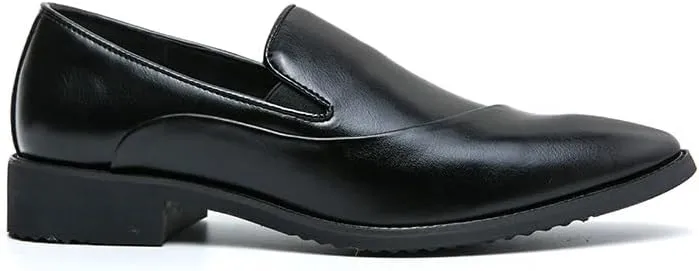 Dress Oxford for Men Slip On Pointed Burnished Toe Faux Leather Solid Color Shoes Block Heel Anti-Slip Rubber Sole Outdoor