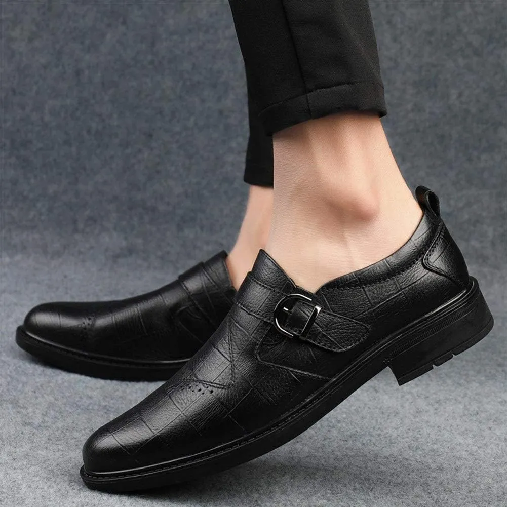 Dress Oxford for Men Slip On Round Toe Monk Strap Cowhide Block Heel Low Top Non Slip Resistant Walking Suitable for Many Occasions