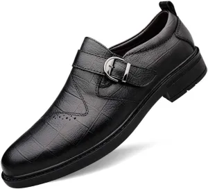 Dress Oxford for Men Slip On Round Toe Monk Strap Cowhide Block Heel Low Top Non Slip Resistant Walking Suitable for Many Occasions