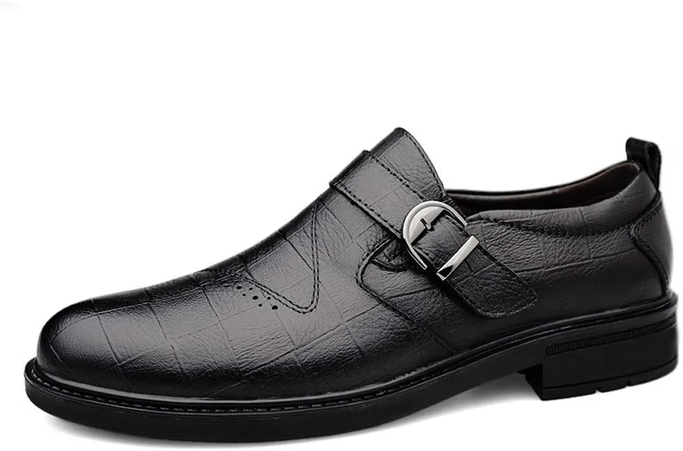 Dress Oxford for Men Slip On Round Toe Monk Strap Cowhide Block Heel Low Top Non Slip Resistant Walking Suitable for Many Occasions