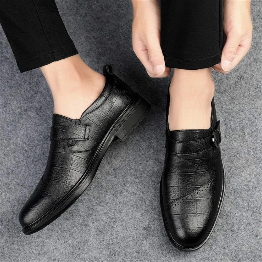 Dress Oxford for Men Slip On Round Toe Monk Strap Cowhide Block Heel Low Top Non Slip Resistant Walking Suitable for Many Occasions