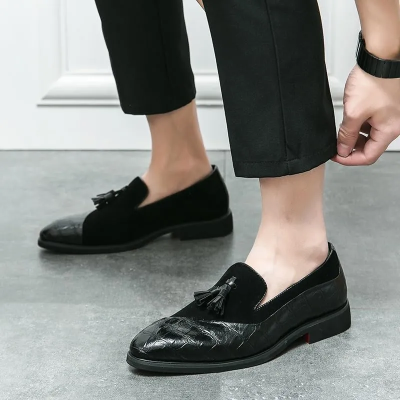 Dress Oxford for Men Slip On Suede Vegan Leather Two Tone Patchwork with Buckle Block Heel Anti-Slip Rubber Sole Non Slip Outdoor