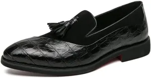 Dress Oxford for Men Slip On Suede Vegan Leather Two Tone Patchwork with Buckle Block Heel Anti-Slip Rubber Sole Non Slip Outdoor