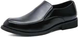 Dress Oxford Shoes for Men Slip On Pointed Burnished Toe PU Leather Shoes Resistant Non Slip Block Heel Rubber Sole Working