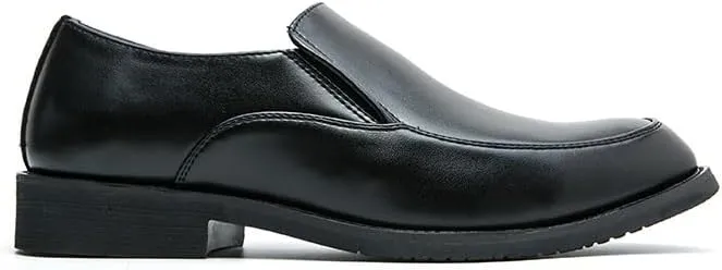Dress Oxford Shoes for Men Slip On Pointed Burnished Toe PU Leather Shoes Resistant Non Slip Block Heel Rubber Sole Working
