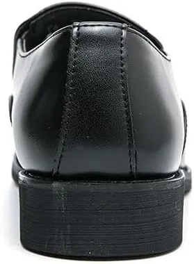 Dress Oxford Shoes for Men Slip On Pointed Burnished Toe PU Leather Shoes Resistant Non Slip Block Heel Rubber Sole Working