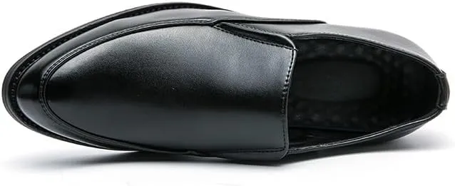Dress Oxford Shoes for Men Slip On Pointed Burnished Toe PU Leather Shoes Resistant Non Slip Block Heel Rubber Sole Working