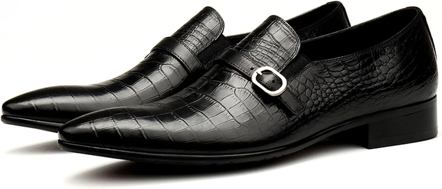 Dress Shoes for Men Men’s Dress Shoes Breathable Slip-On Genuine Leather Oxford with Crocodile Pattern