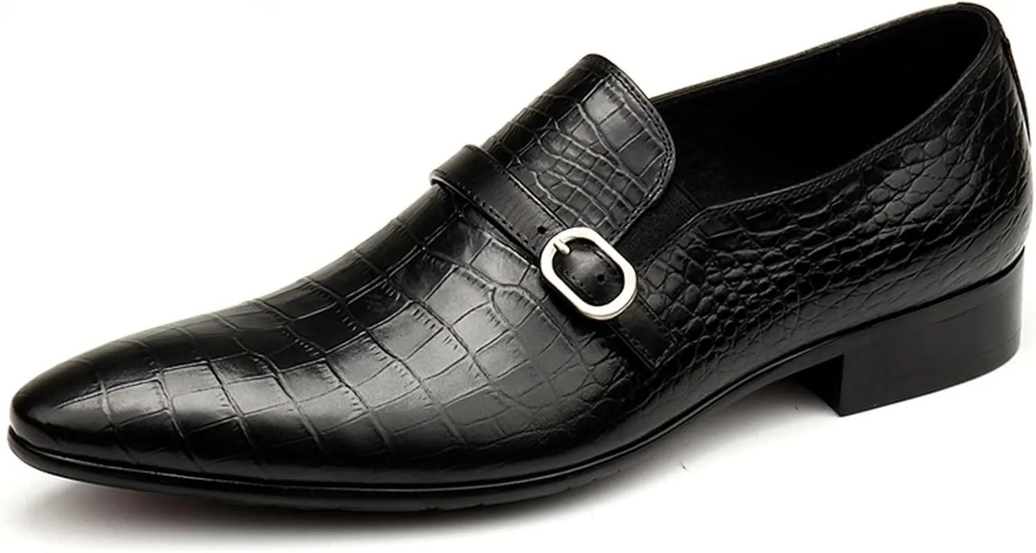 Dress Shoes for Men Men’s Dress Shoes Breathable Slip-On Genuine Leather Oxford with Crocodile Pattern