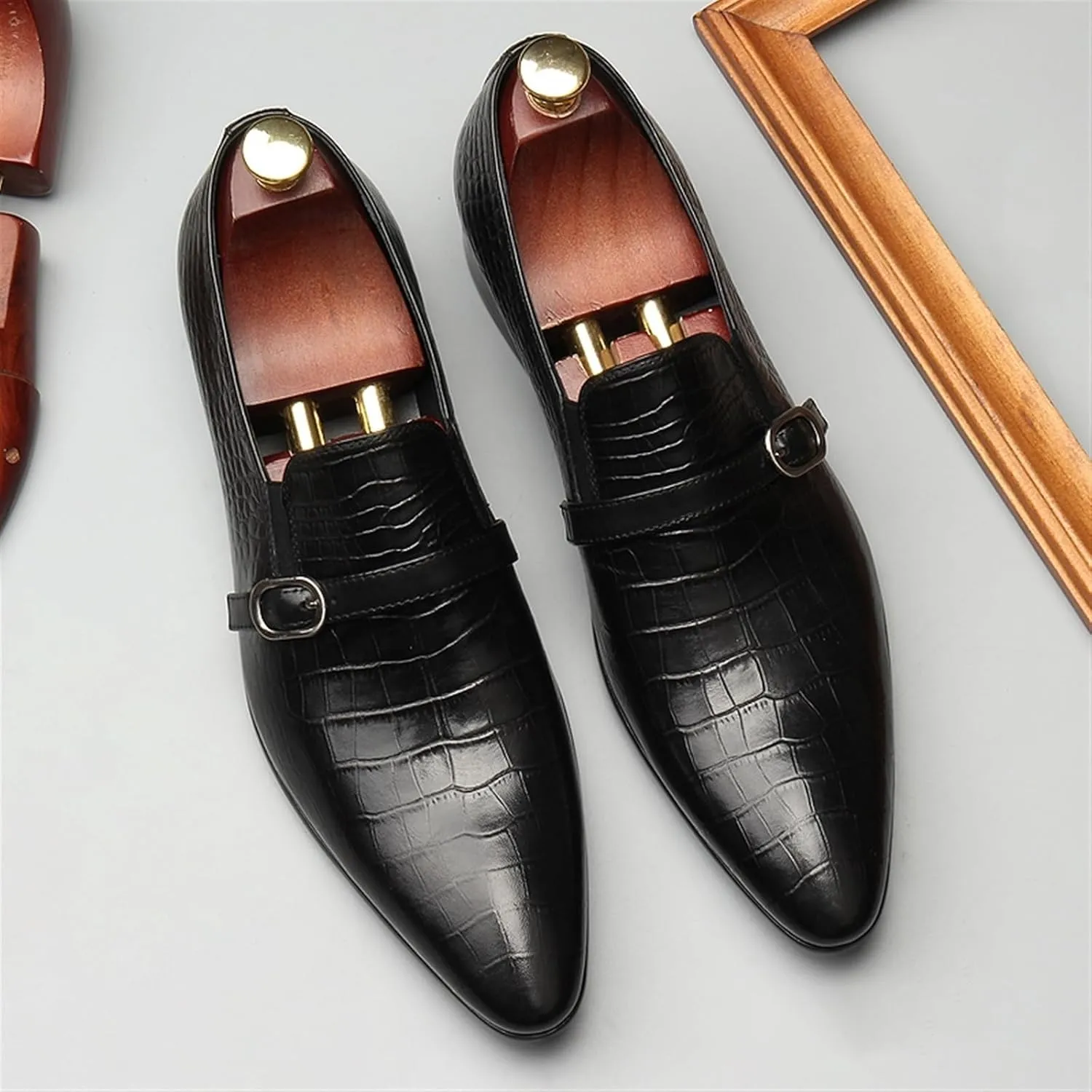 Dress Shoes for Men Men’s Dress Shoes Breathable Slip-On Genuine Leather Oxford with Crocodile Pattern