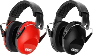 Dr.meter Ear Muffs for Noise Reduction: EM100 27.4 NRR Kids Noise Cancelling Headphones with Adjustable Headband - Kids Ear Protection for Monster Truck Derby Firework - 2 Packs, Black & Red