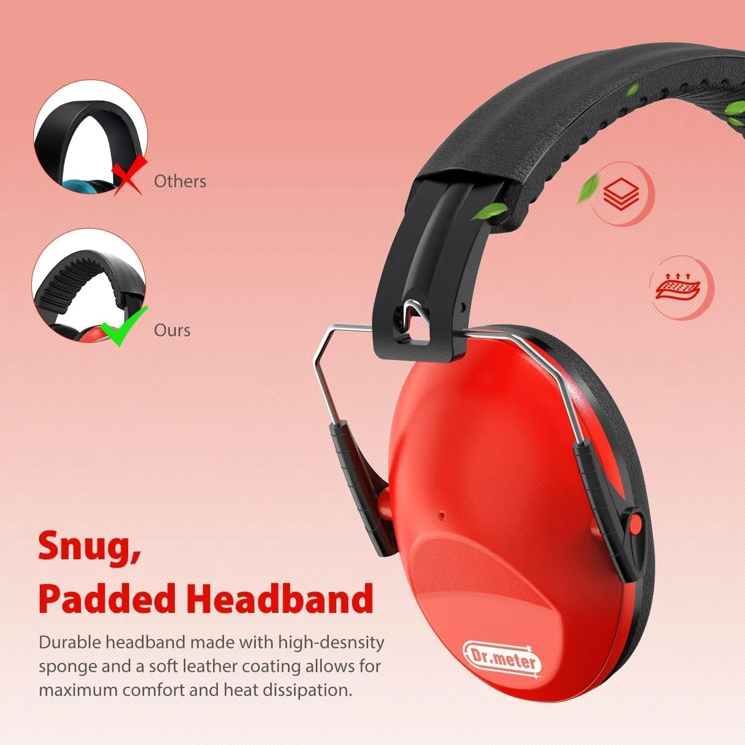 Dr.meter Ear Muffs for Noise Reduction: EM100 27.4 NRR Kids Noise Cancelling Headphones with Adjustable Headband - Kids Ear Protection for Monster Truck Derby Firework - 2 Packs, Black & Red