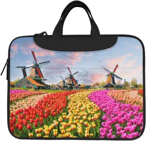 Dutch Windmills Tulips Flowers Laptop Bag Shoulder Messenger Bag Computer Briefcase Bag For Business Office Work