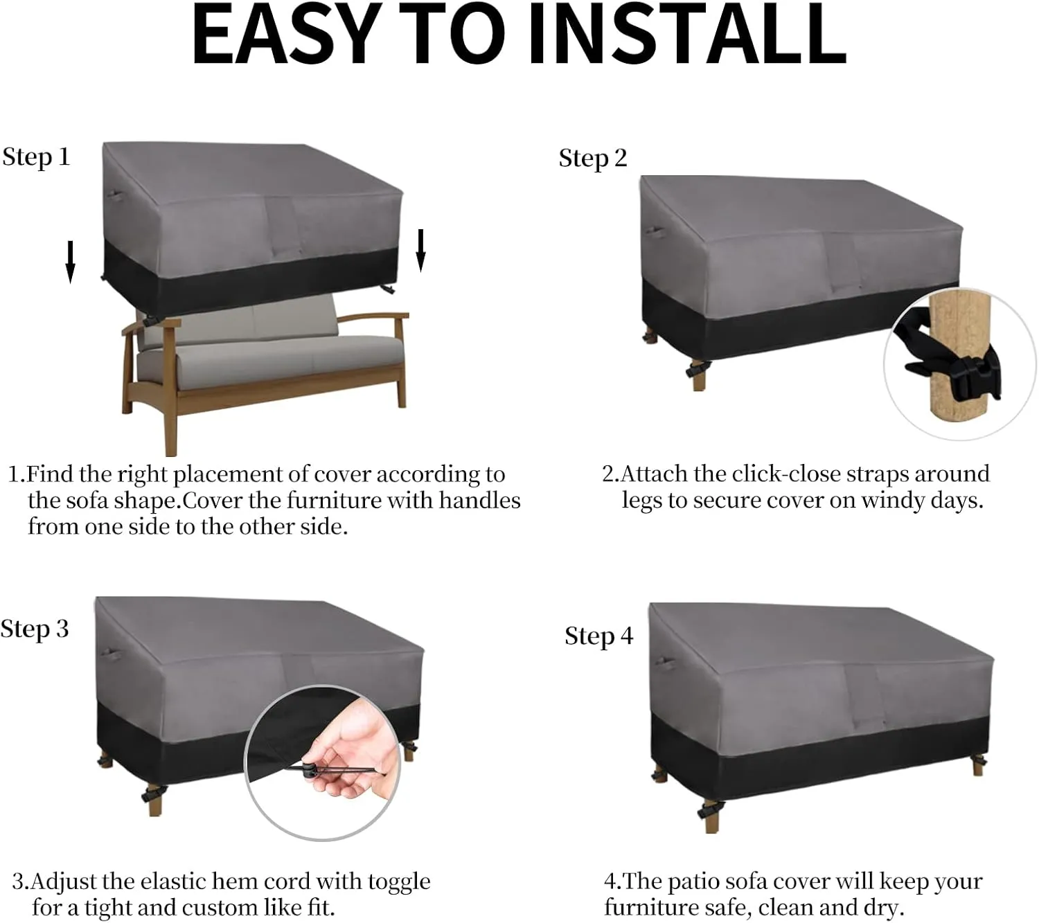 Easy-Going Waterproof Outdoor Loveseat Cover - Heavy Duty, Windproof, Durable (54Wx38Dx35H inch, Gray/Dark Gray)