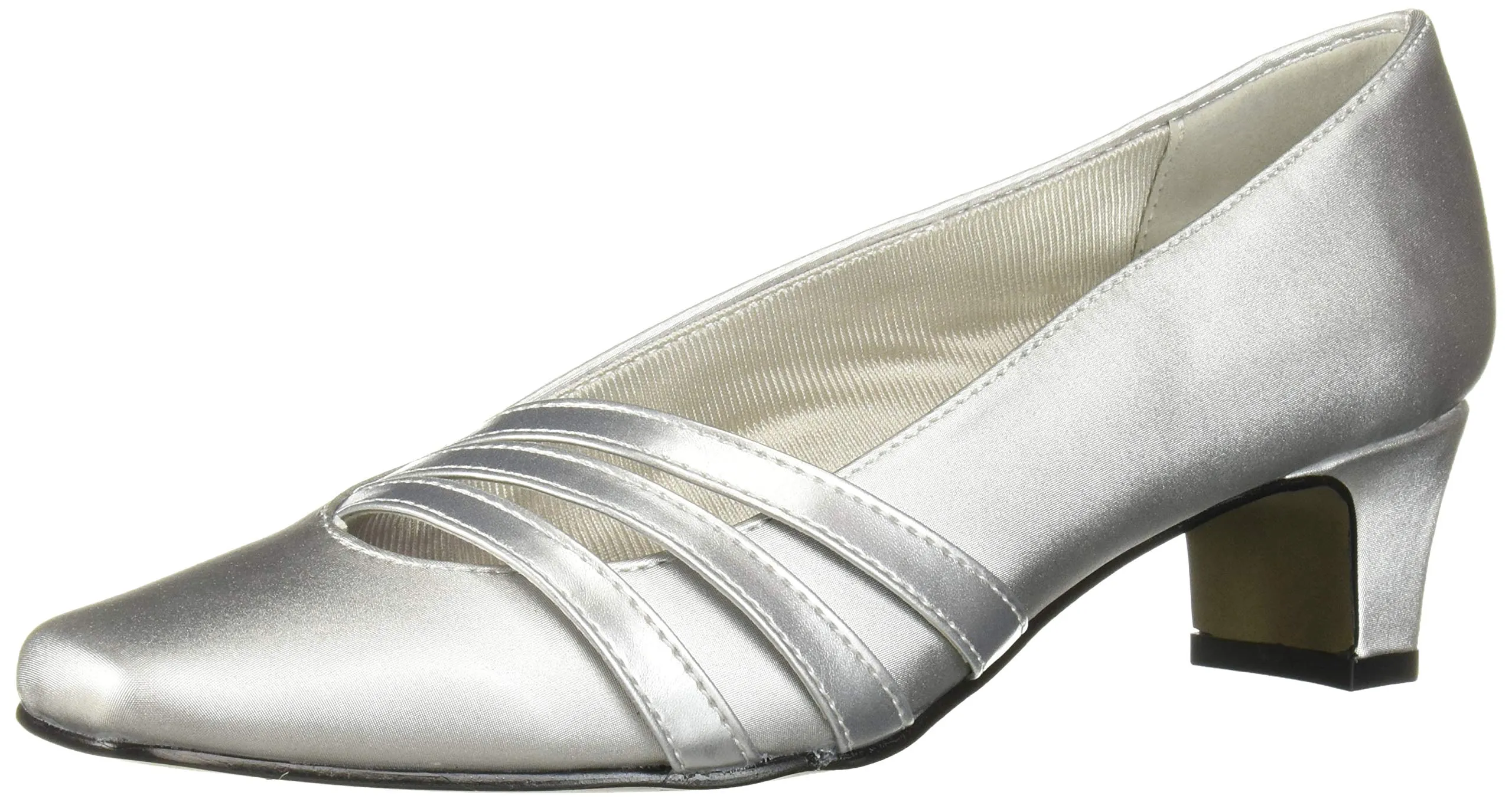 Easy Street Women's Entice Pump, Silver Satin, 7 Wide
