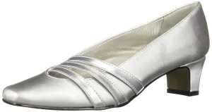 Easy Street Women's Entice Pump, Silver Satin, 7 Wide