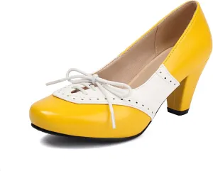 Elerhythm Women's Mary Jane 1920s Pump Heels Two Tones Classic and Retro Lace Up Wingtip 1950s Vintage Round Closed Toe 1940s Shoes