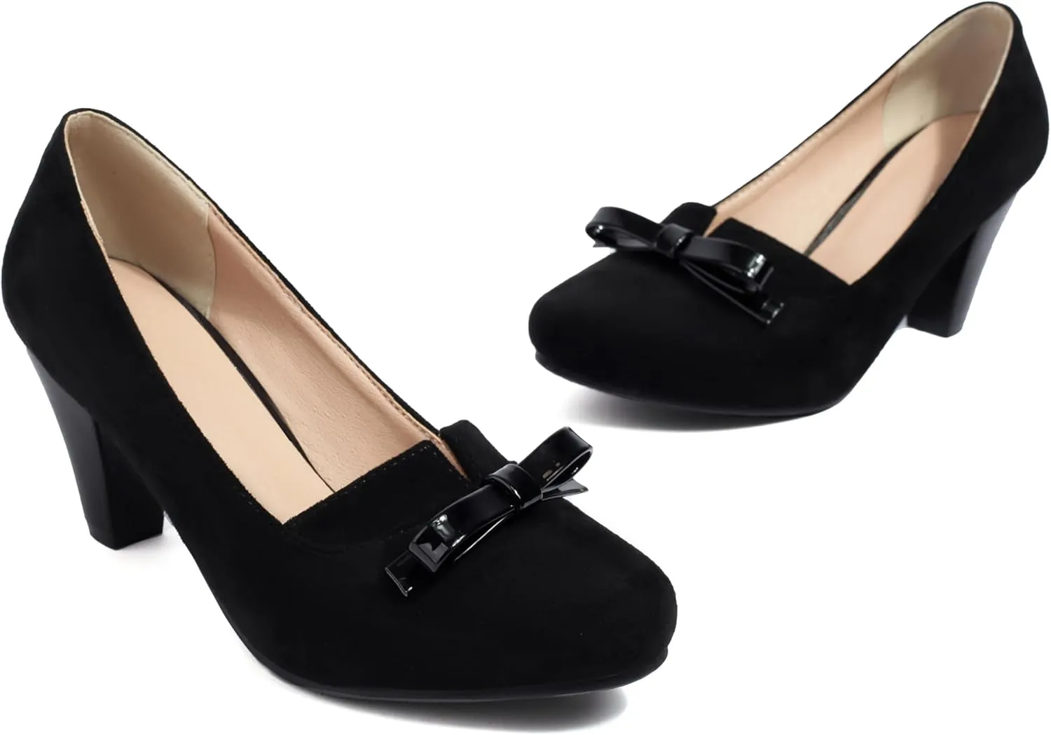 Elerhythm Women's Mary Jane Bownot Closed Round Toe Vintage Heels Gatsby 1920s Pumps 1950s Victorian Retro Shoes