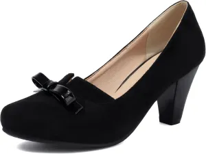 Elerhythm Women's Mary Jane Bownot Closed Round Toe Vintage Heels Gatsby 1920s Pumps 1950s Victorian Retro Shoes