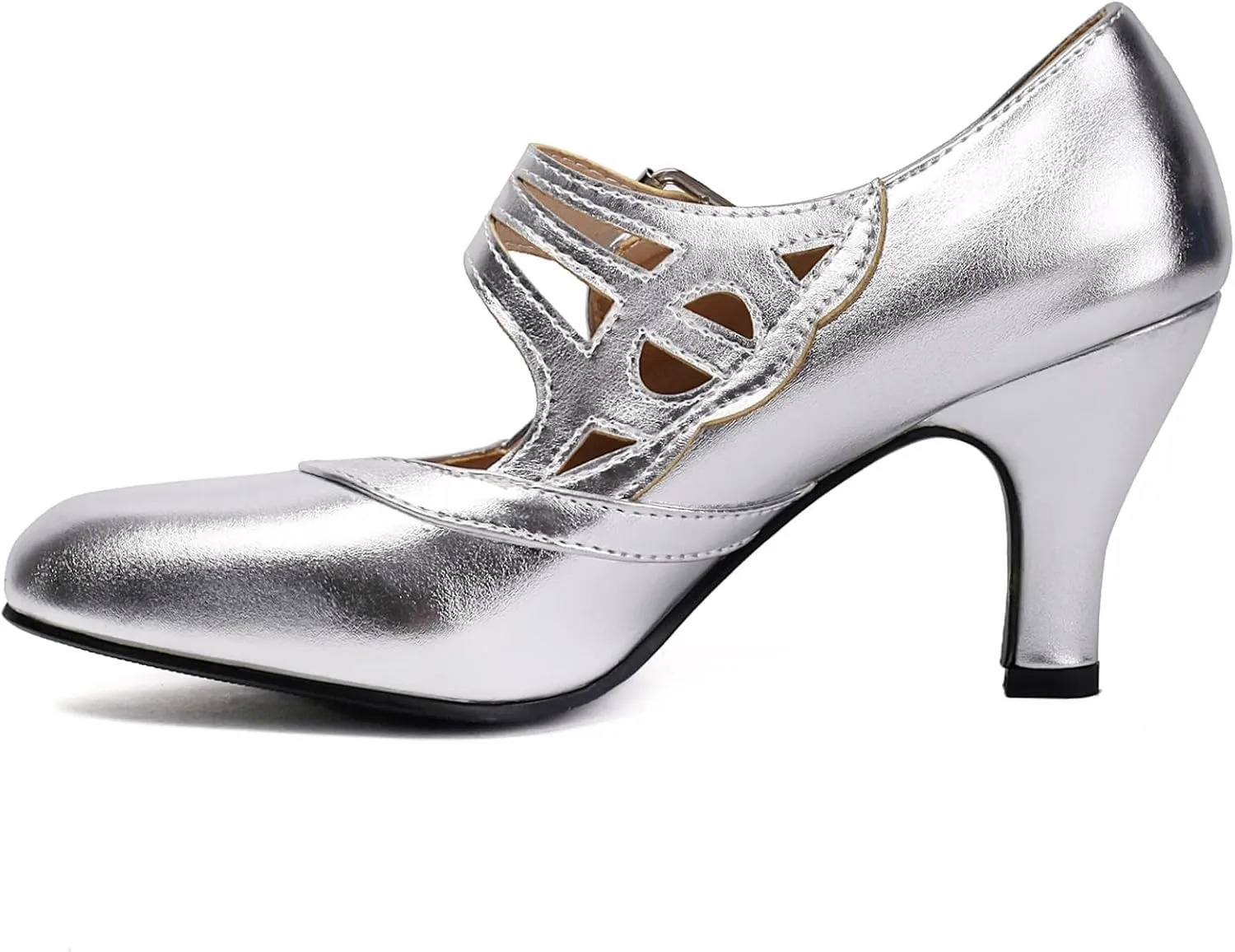 Elerhythm Women's Mary Jane Rockability Close Round Toe Vintage 1950s Heels Retro 1920s Victorian Pumps Shoes