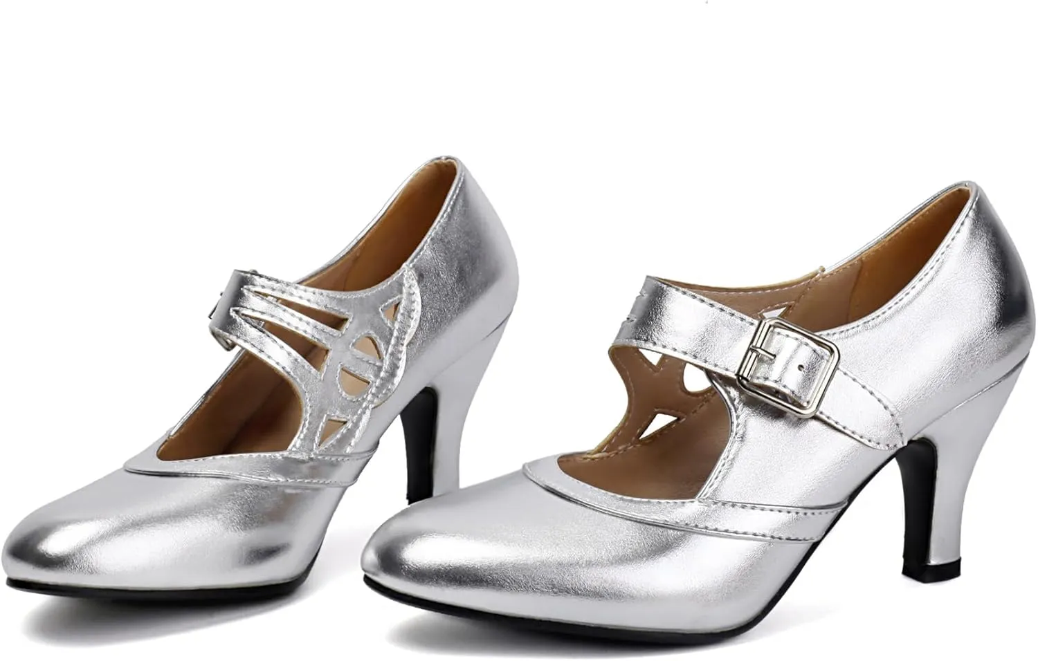 Elerhythm Women's Mary Jane Rockability Close Round Toe Vintage 1950s Heels Retro 1920s Victorian Pumps Shoes