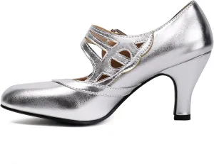 Elerhythm Women's Mary Jane Rockability Close Round Toe Vintage 1950s Heels Retro 1920s Victorian Pumps Shoes