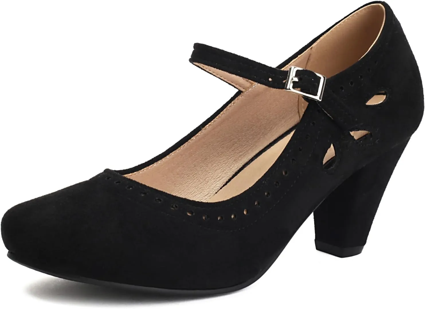Elerhythm Women's Mary Jane Teardrop Cutout Classic and Retro 1920s Pump Heels 1950s Vintage Round Closed Toe 1940s Ankle Strap Dress Shoes