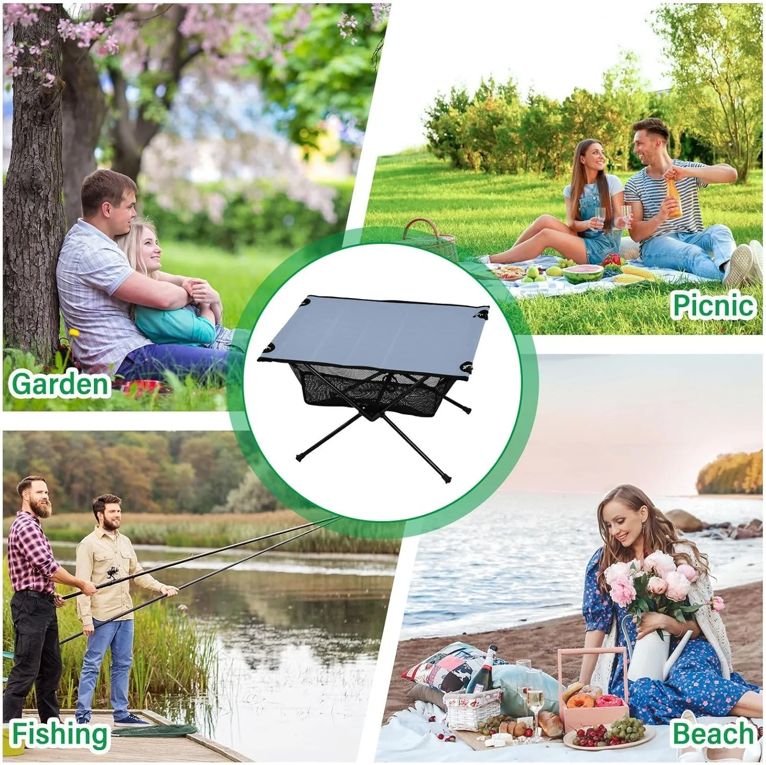 Emelivor Lignt Blue Folding Camping Table Portable Beach Table with Carry Bag Small Collapsible Table for Camping Picnic Garden Fishing Hiking