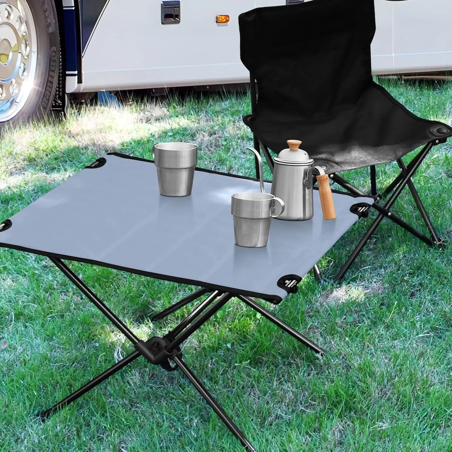 Emelivor Lignt Blue Folding Camping Table Portable Beach Table with Carry Bag Small Collapsible Table for Camping Picnic Garden Fishing Hiking