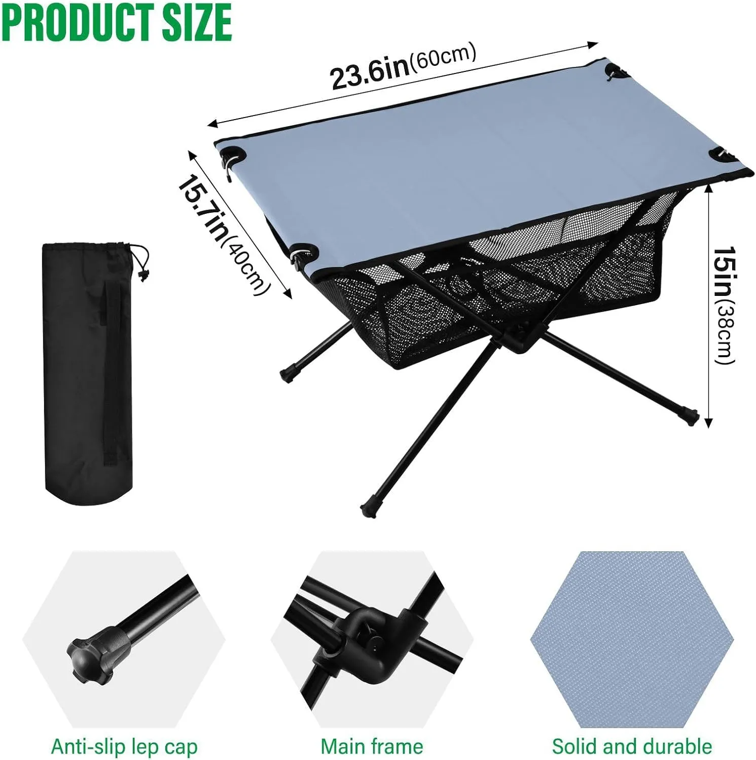 Emelivor Lignt Blue Folding Camping Table Portable Beach Table with Carry Bag Small Collapsible Table for Camping Picnic Garden Fishing Hiking