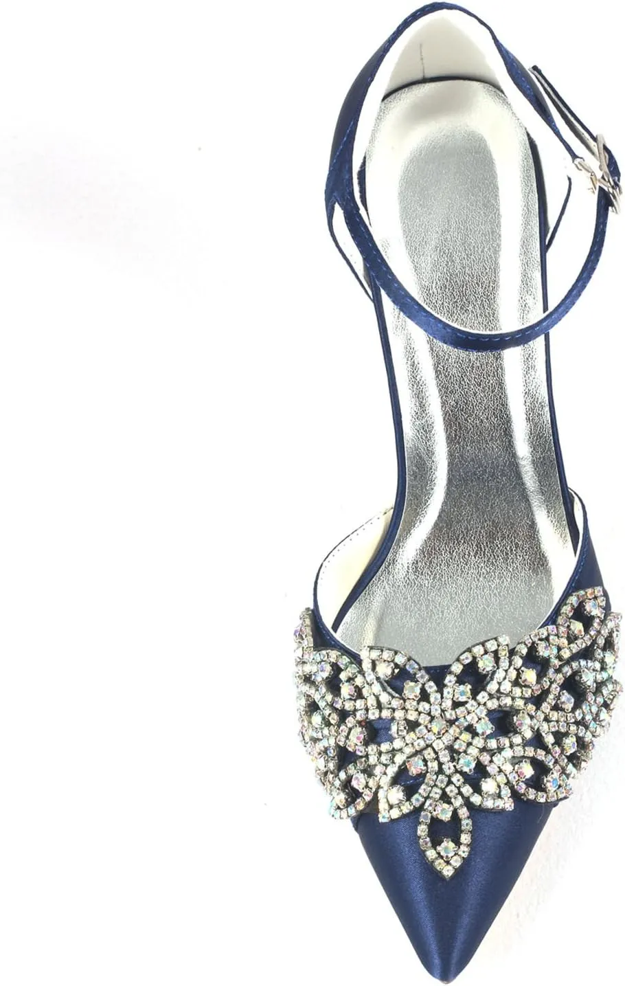 Emily Bridal Women's Wedding Shoes Deep Blue Pointed Toe Stiletto Rhinestones Elegant Imitated Silk Bride Pump Shoes