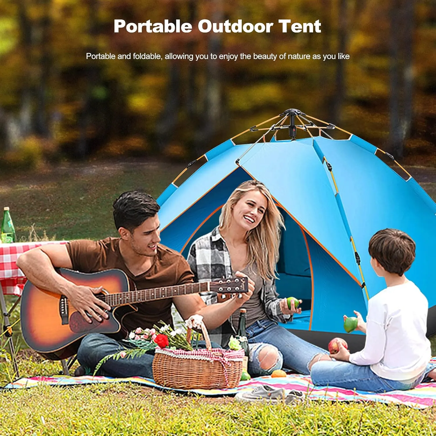 Ergocar Camping Tent 210T Oxford Cloth Waterproof Windproof Dome Adults Tent, 2-4 Man Ultraligh Ventilated 2 Doors & 2 Windows Pop up Tent for Family Long Trip, Hiking & Fishing
