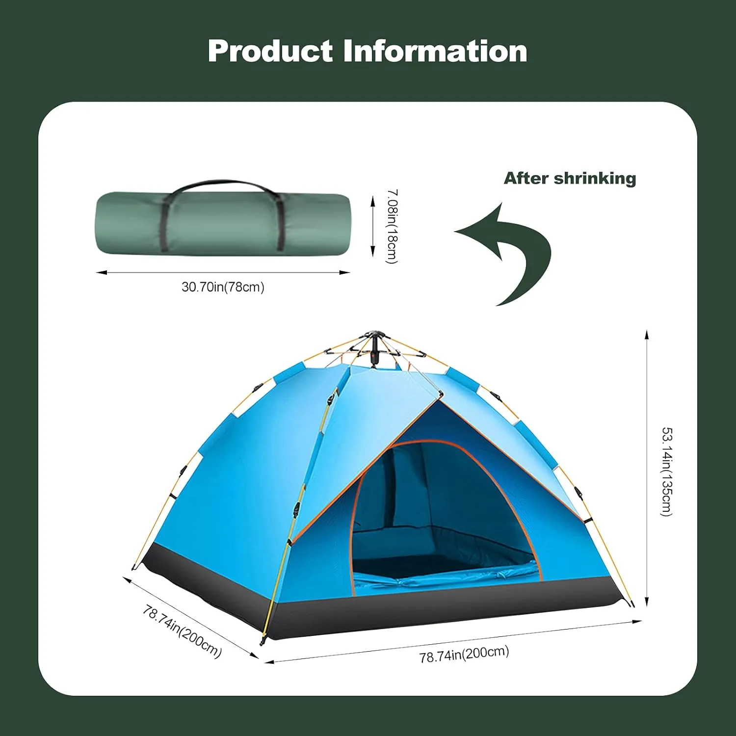Ergocar Camping Tent 210T Oxford Cloth Waterproof Windproof Dome Adults Tent, 2-4 Man Ultraligh Ventilated 2 Doors & 2 Windows Pop up Tent for Family Long Trip, Hiking & Fishing