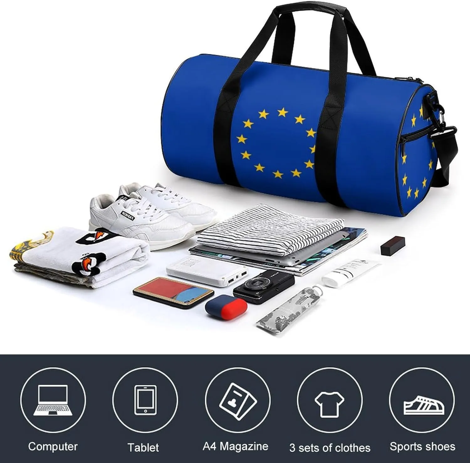 European Union Flag Waterproof Gym Bag for Travel Dry Wet Separation for Beach Yoga Weekender