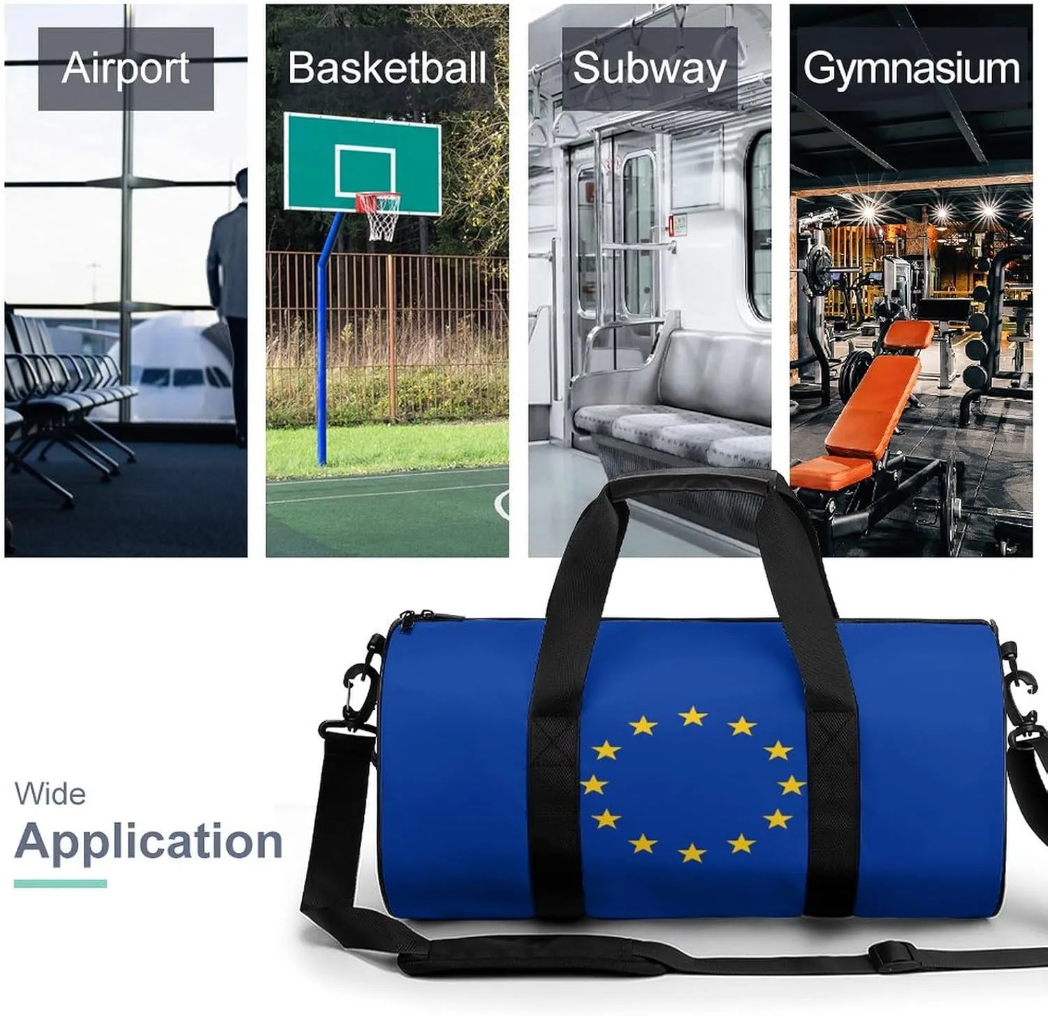 European Union Flag Waterproof Gym Bag for Travel Dry Wet Separation for Beach Yoga Weekender