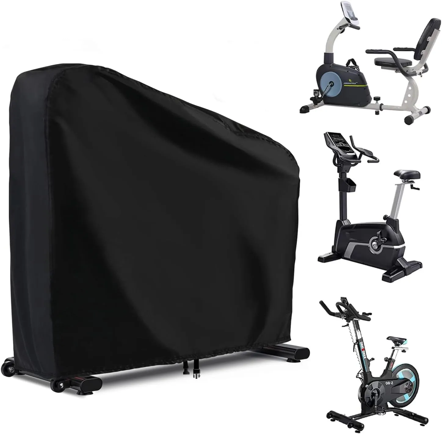 Exercise Bike Cover,Stationary Bike Cover Waterproof Outdoor,Durable 210D Polyester Fabric,Upright Indoor Cycling Protective Storage Cover,Universal Fits for Peloton Schwinn,with Buckle-ClawsCover