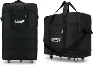 Expandable Rolling Wheeled Duffle Bag - Waterproof Lightweight Traveling Foldable Suitcase, Large Capacity, Durable Carry on Duffel Bag Weekend Bag for Women Men, 30'', Black
