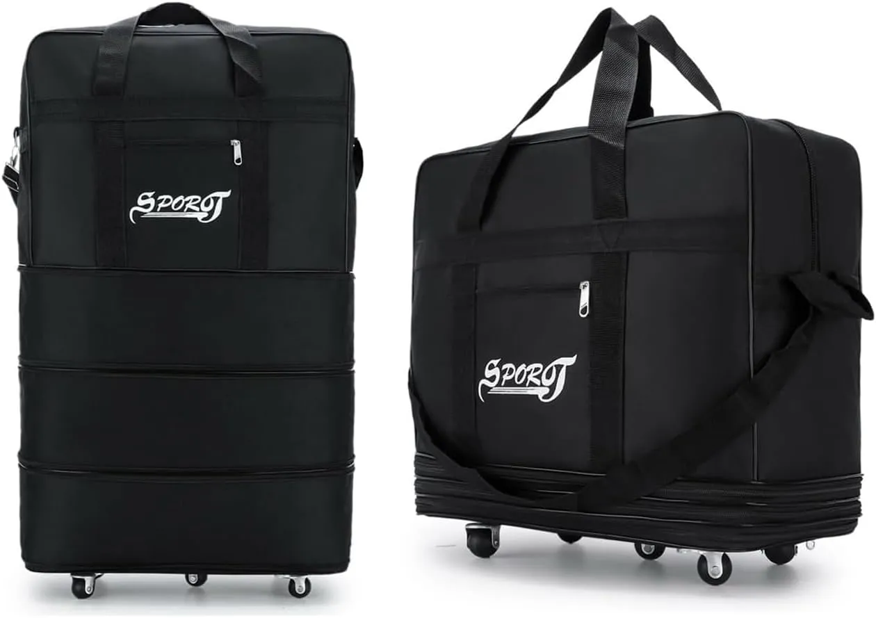 Expandable Rolling Wheeled Duffle Bag - Waterproof Lightweight Traveling Foldable Suitcase, Large Capacity, Durable Carry on Duffel Bag Weekend Bag for Women Men, 30'', Black