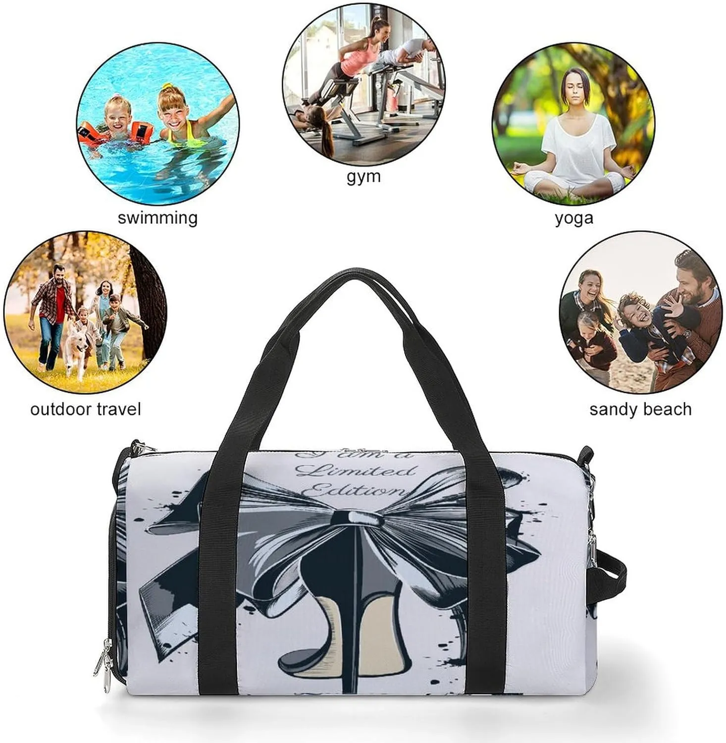 Fashion High Heel Shoe Bow Duffel Bag for Men Women with Shoe Compartment Waterproof Gym Travel