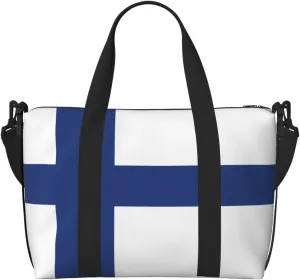 Finnish flag Hand-held messenger travel bag, suitable for work, travel, fitness, tourism, women's casual handbag with zipper,