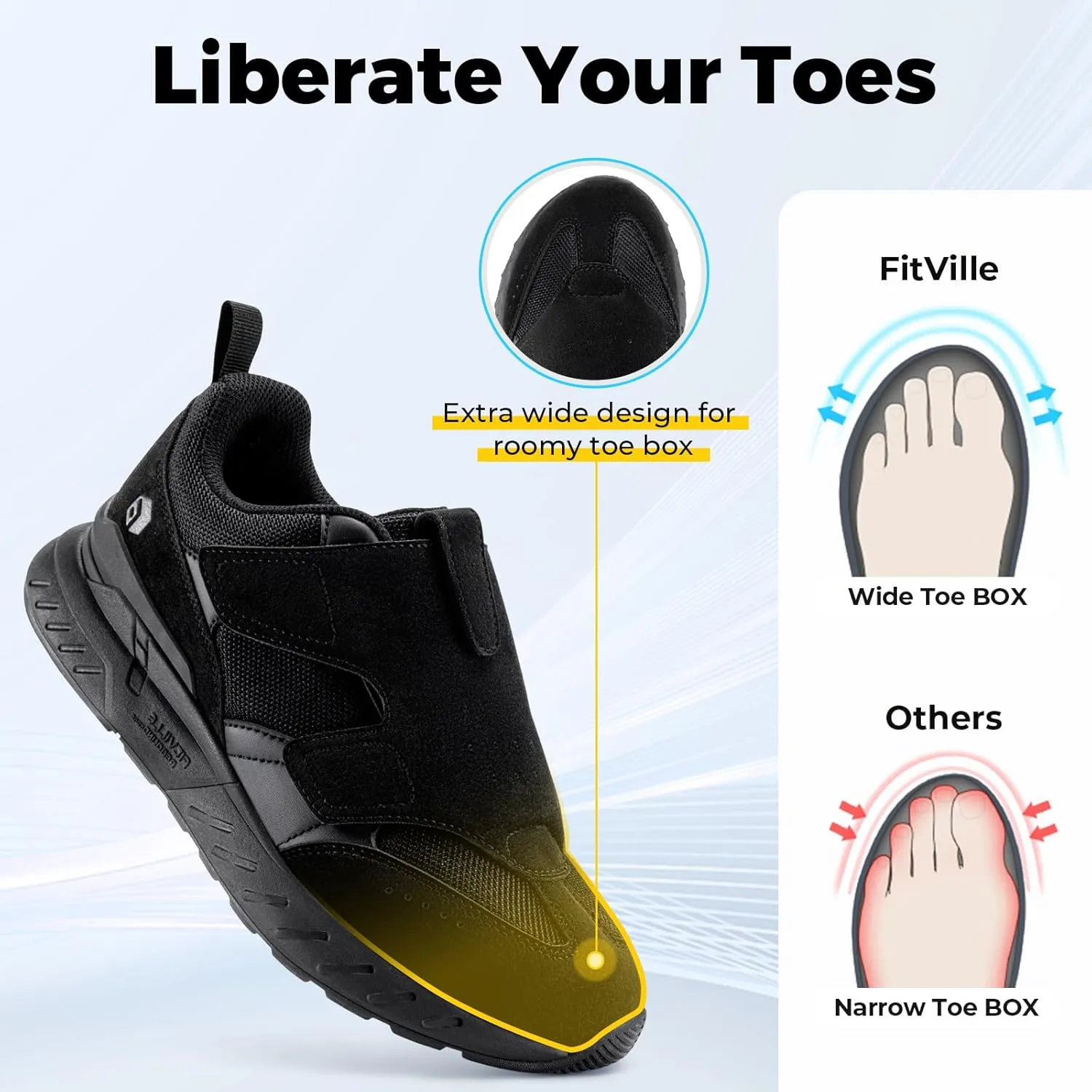 FitVille Diabetic Shoes for Women Wide Width Shoes with Strap Closure Slip-on Sneaker for Wide Feet - Rebound Core V10